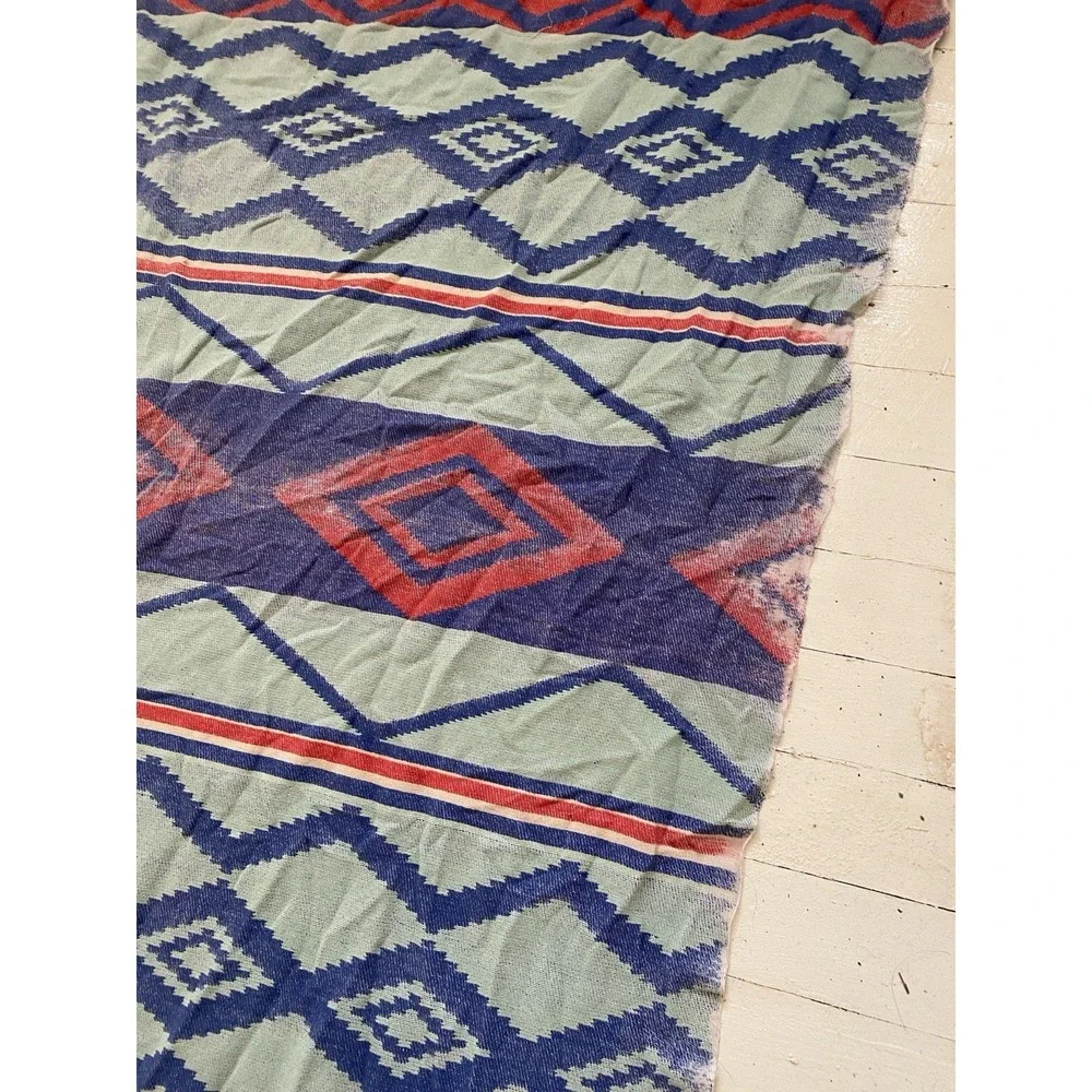 Vintage 30s 40s Cotton Camp Blanket Aztec Native Design Beacon? 76x69 Distressed
